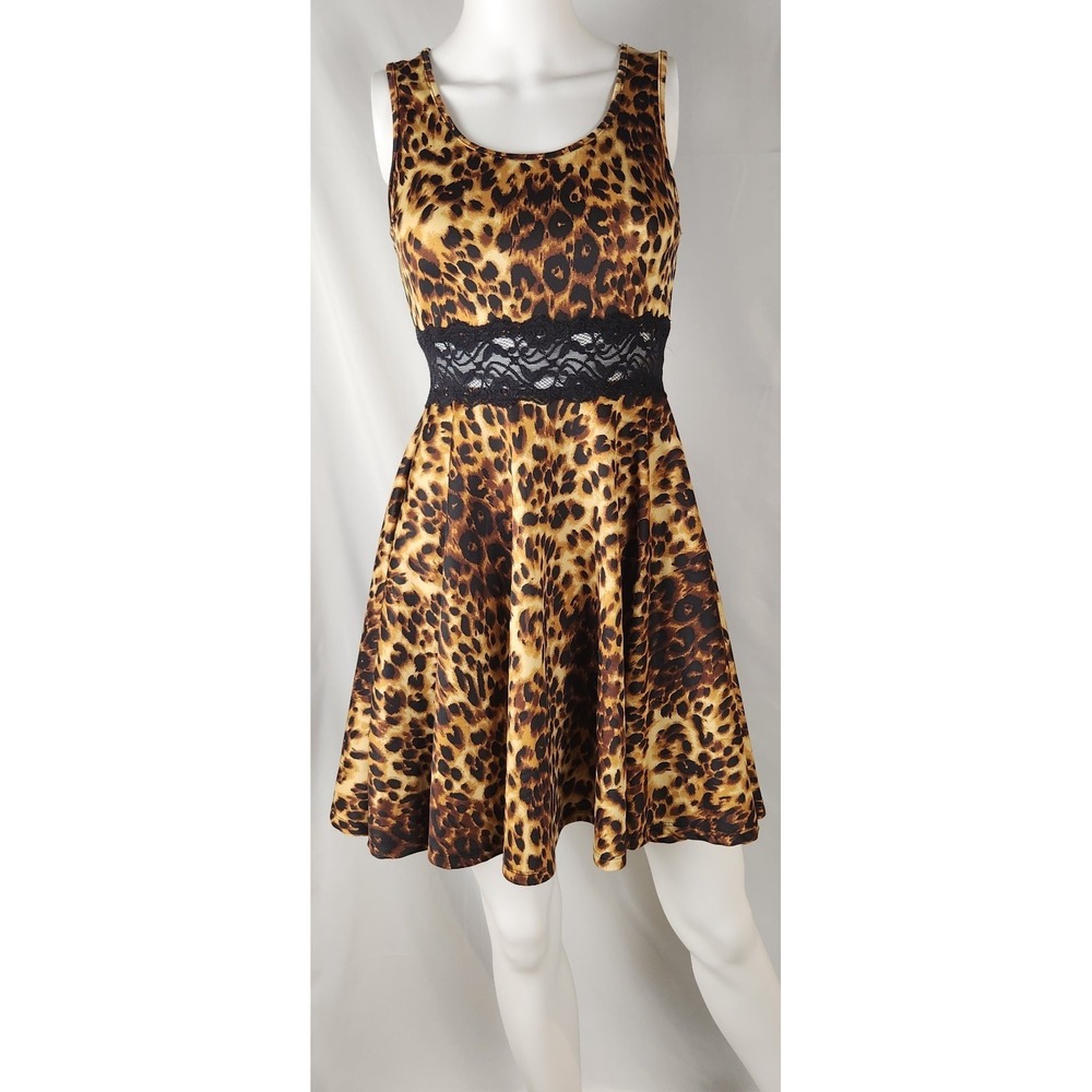 Sleeveless Leopard Print Lace Waist Y2K/90s/Indie/Grunge Skater Dress S